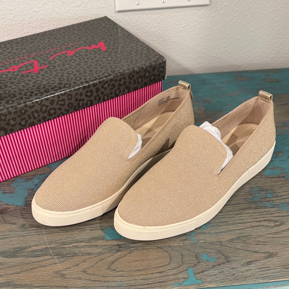 Me Too Metallic Mesh Tan Slip-On Sneakers—10
